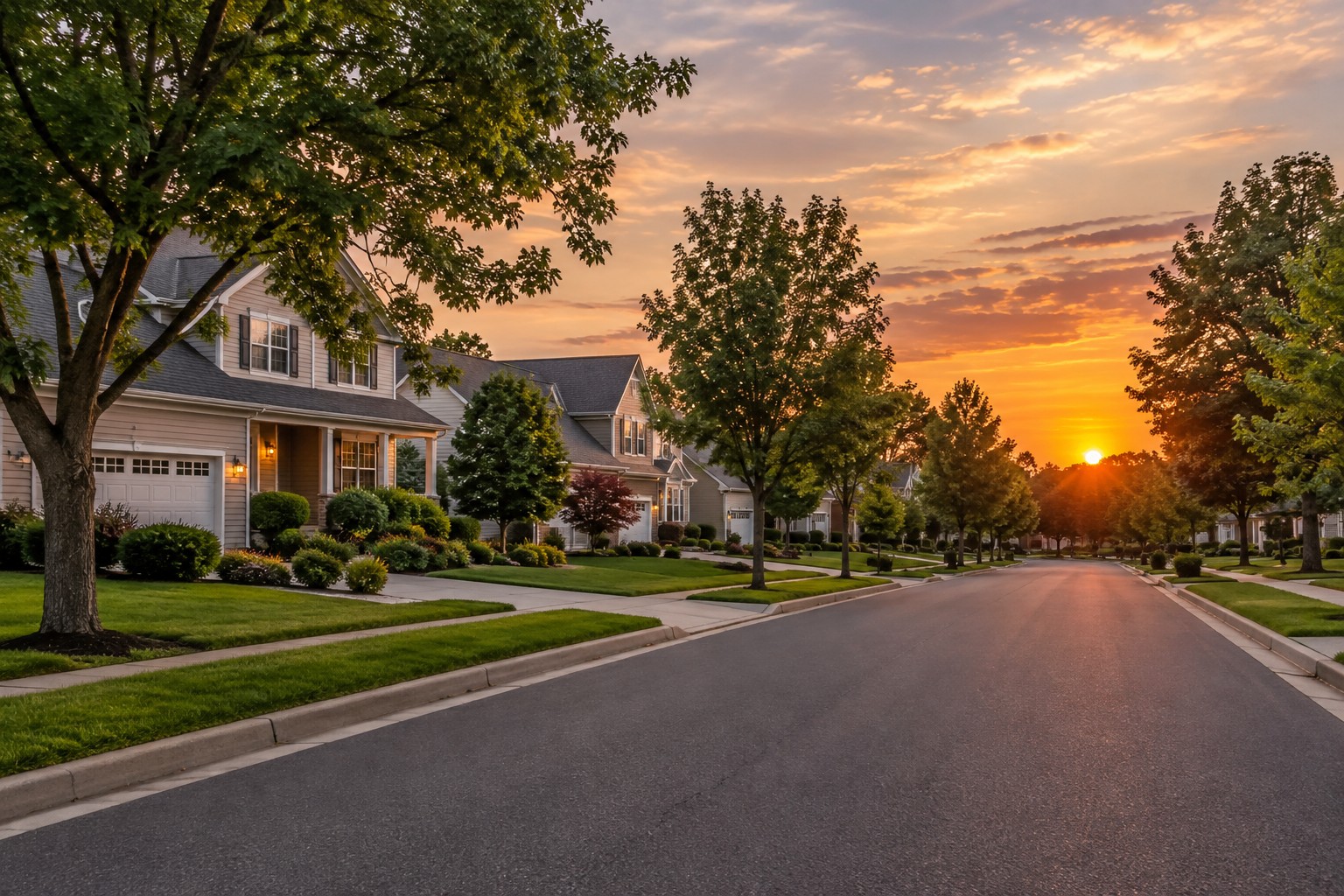 A South Jersey street at sunset, illustrative